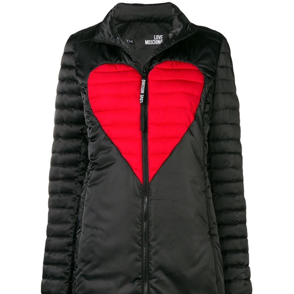 Love Moschino Red Heart Quilted Coat Black - Picture 2 of 2